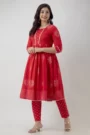  GL Fashion Women Cotton Red Printed Anarkali Kurti with Pant Sets