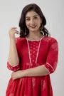  GL Fashion Women Cotton Red Printed Anarkali Kurti with Pant Sets