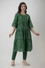 GL Fashion Women Cotton Green Printed Anarkali Kurti with Pant and Kurta Sets