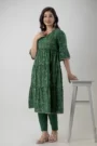 GL Fashion Women Cotton Green Printed Anarkali Kurti with Pant and Kurta Sets