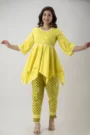 GL Fashion Women Cotton Yellow Printed Anarkali Kurti with Pant Sets