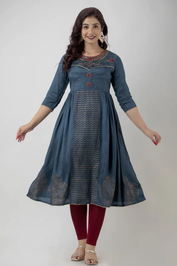 GL Fashion Women Santoon Handwork Printed Kurta (Blue)