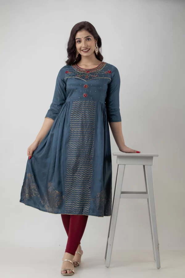 GL Fashion Women Santoon Handwork Printed Kurta (Blue)