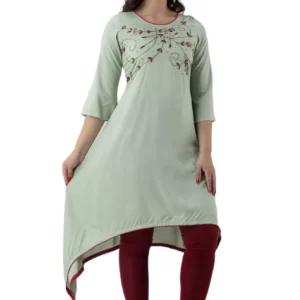 GL Fashion Women Handwork Rayon Kurti (Light Green)