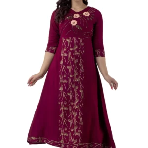 GL Fashion Women Rayon Wine Gold Handwork kurti