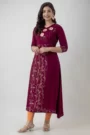 GL Fashion Women Rayon Wine Gold Handwork kurti