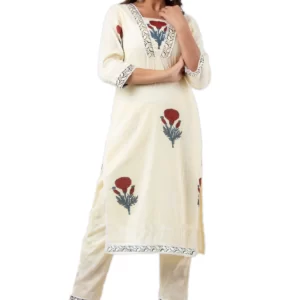 G L fashion Women's Rayon Nayra Cut Embroidered Kurta with Pant and Dupatta Set (White)