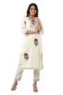 G L fashion Women's Rayon Nayra Cut Embroidered Kurta with Pant and Dupatta Set (White)