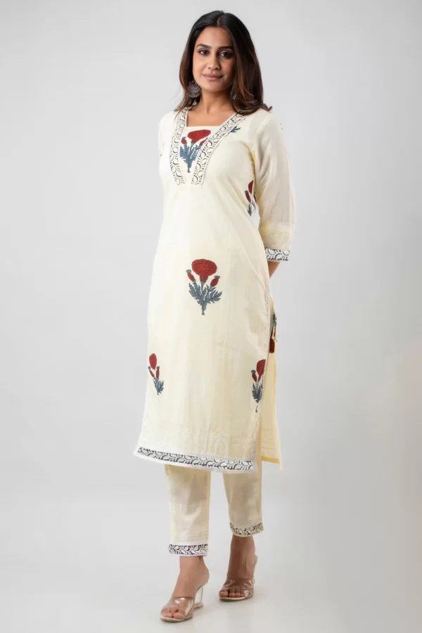 G L fashion Women's Rayon Nayra Cut Embroidered Kurta with Pant and Dupatta Set (White)