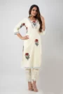 G L fashion Women's Rayon Nayra Cut Embroidered Kurta with Pant and Dupatta Set (White)