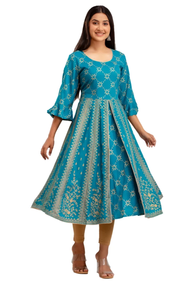 GL Fashion Blue Color Anarkali Printed Rayon Gown…